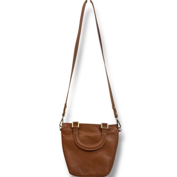 Valentina Fiore Genuine Leather Mini Crossbody Bag Cognac Brown Made In Italy - Picture 3 of 9